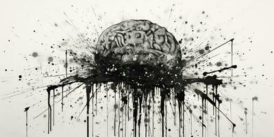 ai gerado. ai generativo. humano cérebro mente órgão tinta esboço grafite rua parede arte. gráfico arte foto