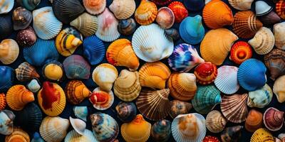 ai gerado. ai generativo. náutico marinho embaixo da agua mar oceano areia período de férias Concha Estrela fundo padronizar decoração zombar acima. gráfico arte foto