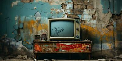 ai gerado. ai generativo. vintafe retro velho Antiguidade televisão televison caixa fechar para a parede fundo. gráfico arte foto