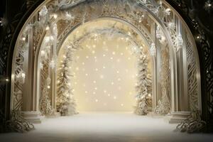 arco fez do Natal árvore bolas com decoração. branco Natal decorações. ai gerado foto