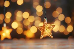 Natal Estrela luzes em borrado fundo. conduziu corda luz decoração. ai gerado foto