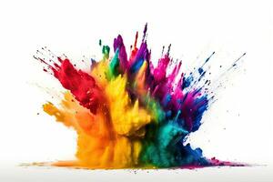 colorida arco Iris holi pintura cor pó explosão em branco fundo. generativo ai foto