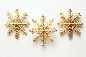 conjunto do ouro Natal flocos de neve em branco fundo. ai gerado foto