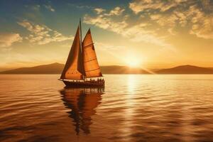 barco a vela dentro a mar dentro a tarde luz solar sobre lindo fundo. generativo ai foto