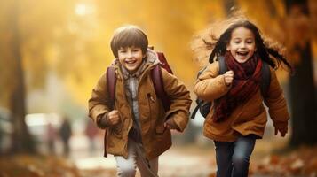 crianças felizes vão para a escola foto