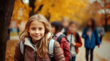 crianças felizes vão para a escola foto