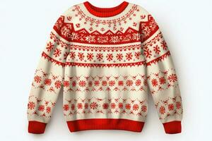 caloroso Natal feio suéter em branco fundo. ai gerado foto