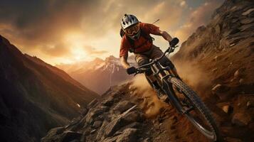 menina equitação bicicleta dentro montanhas foto