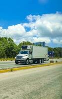 playa del carmen qiuntana roo México 2023 vários mexicano caminhões transportadores vans Entrega carros dentro México. foto