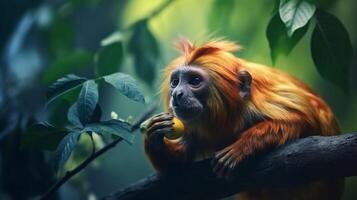 primatas comendo fruta em a floresta ai generativo foto