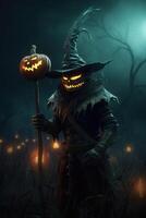ilustração assustador bruxa com jack o lanterna fez com generativo ai foto