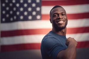 retrato feliz homem em pé com bandeira fez com generativo ai foto