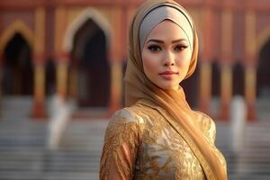 retrato lindo mulher vestindo hijab com luz exposição fez com generativo ai foto