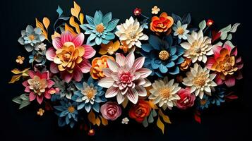 fechar acima Kirigami estilo Flor floral ramalhete decoração fez com generativo ai foto