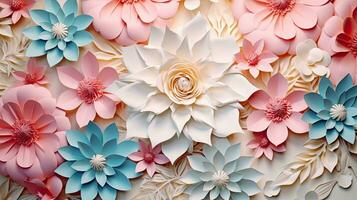 fechar acima Kirigami estilo Flor floral ramalhete decoração fez com generativo ai foto