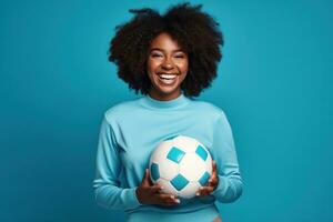 menina com futebol bola foto