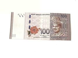isolado branco foto do 1 peça do 100 ringgit malaio banco notas