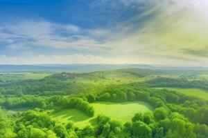 aéreo Visão do verde campo. ai generativo foto