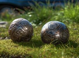 troféu do a fifa mundo copo em a verde Relva do a futebol campo. criada com generativo ai tecnologia. foto