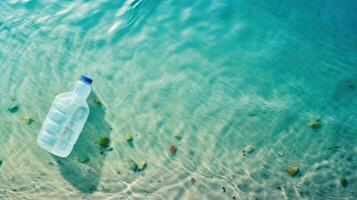Pare oceano plástico poluição conceito, de Meio Ambiente problema plástico e microplástico em a água. generativo ai foto