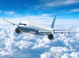 branco avião dentro a céu, branco nuvens. criada com generativo ai tecnologia. foto