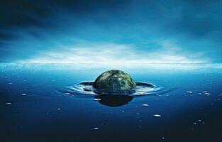 água, planeta e clima mudança com a terra dentro uma poça Como uma símbolo do global aquecimento ou temperatura mudança. criada com generativo ai tecnologia. foto