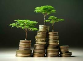 mostrando financeiro desenvolvimentos e o negócio crescimento com uma crescendo árvore em uma moeda. criada com generativo ai tecnologia. foto