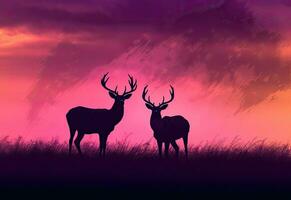 silhueta do uma ampla touro alce veado caminhando em a pradaria contra a céu às nascer do sol rochoso montanha alce, wapiti, cervus canadensis. criada com generativo ai tecnologia. foto