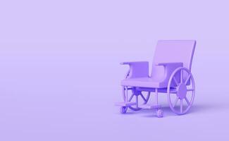 3d cadeira de rodas esvaziar isolado em roxa fundo. 3d render ilustração foto
