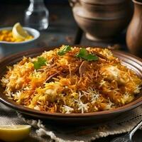 Biryani - tradicional indiano prato fez do basmati arroz e frango foto