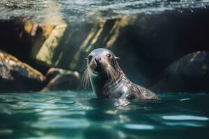 foca dentro natureza, nacional geografia, Largo vida animais. ai gerado. foto