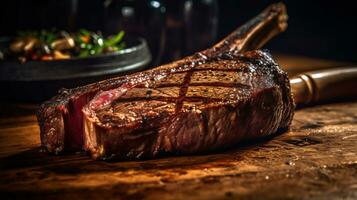 tomahawk bife é uma delicioso Comida. ai gerado. foto