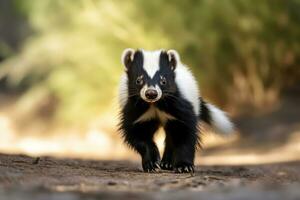 Skunk dentro natureza, nacional geografia, Largo vida animais. ai gerado. foto