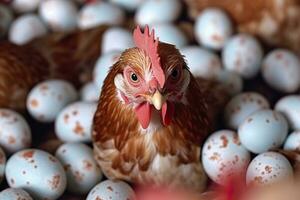 frango Fazenda com muitos saudável frango e fresco ovos, ai generativo foto