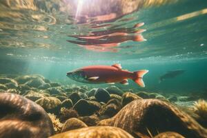 salmão dentro natureza, nacional geografia, Largo vida animais. ai gerado. foto