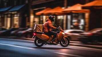 moto Comida Entrega do uma lindo transporte com futurista Projeto. ai gerado. foto