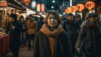 jovem mulheres e homens caminhando dentro inverno gerado de ai foto