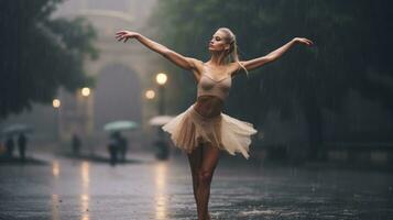 balé dançarino dança debaixo a chuva foto