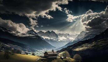 realista lindo panorama cena com nublado clima. generativo ai foto