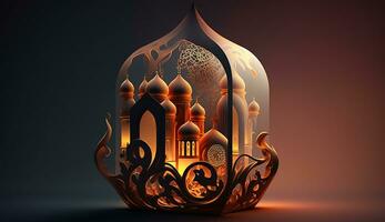 3d render mesquita elemento dentro ornamentado árabe, islâmico arquitetura estilo interior. ai generativo foto