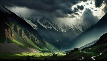 realista lindo panorama cena com nublado clima. generativo ai foto