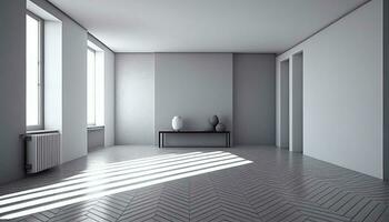 a lustroso e minimalista interior Projeto do a esvaziar sala, generativo ai foto