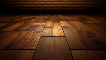 quarto com de madeira chão, pavimentos fez do Castanho madeira, generativo ai foto