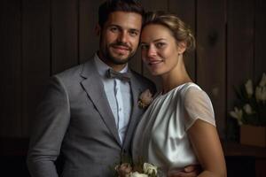 ai generativo foto retrato do uma casal em Casamento dia