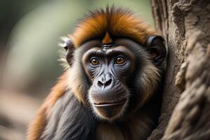 retrato do uma de canela vermelha macaco, macaca fascicularis. generativo ai foto