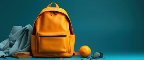 azul e amarelo escola mochila fundo foto