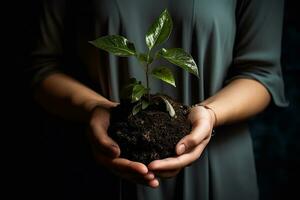 verde plantar dentro mulher mãos foto