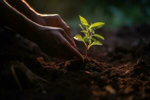 mãos com planta foto