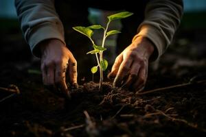 mãos com planta foto