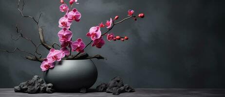 Rosa orquídea flores em Sombrio fundo foto